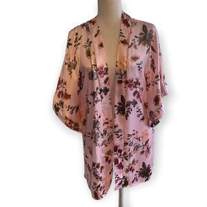 Unitalla Pink Floral Open Front Kimono Robe OS